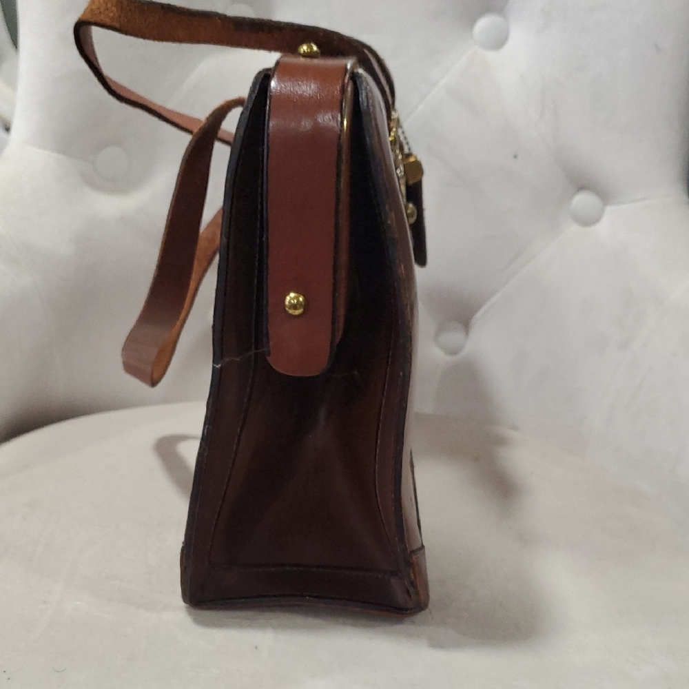 Vtg Burlington Elegant Leather Patchwork Satchel … - image 4